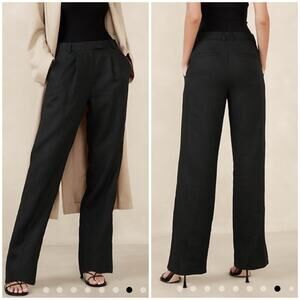 Banana Republic Lina Straight Linen Pant Black 12 882876